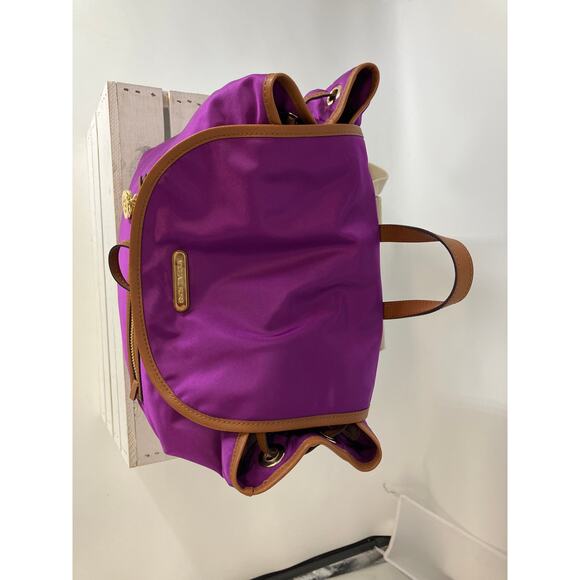 MICHAEL KORS, LARGE PURPLE, BROWN NYLON LOCK CHARM BACKPACK - Picture 2 of 16